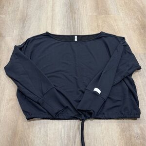 Fabletics Black Drawstring Sweatshirt with Cream Logo Tag